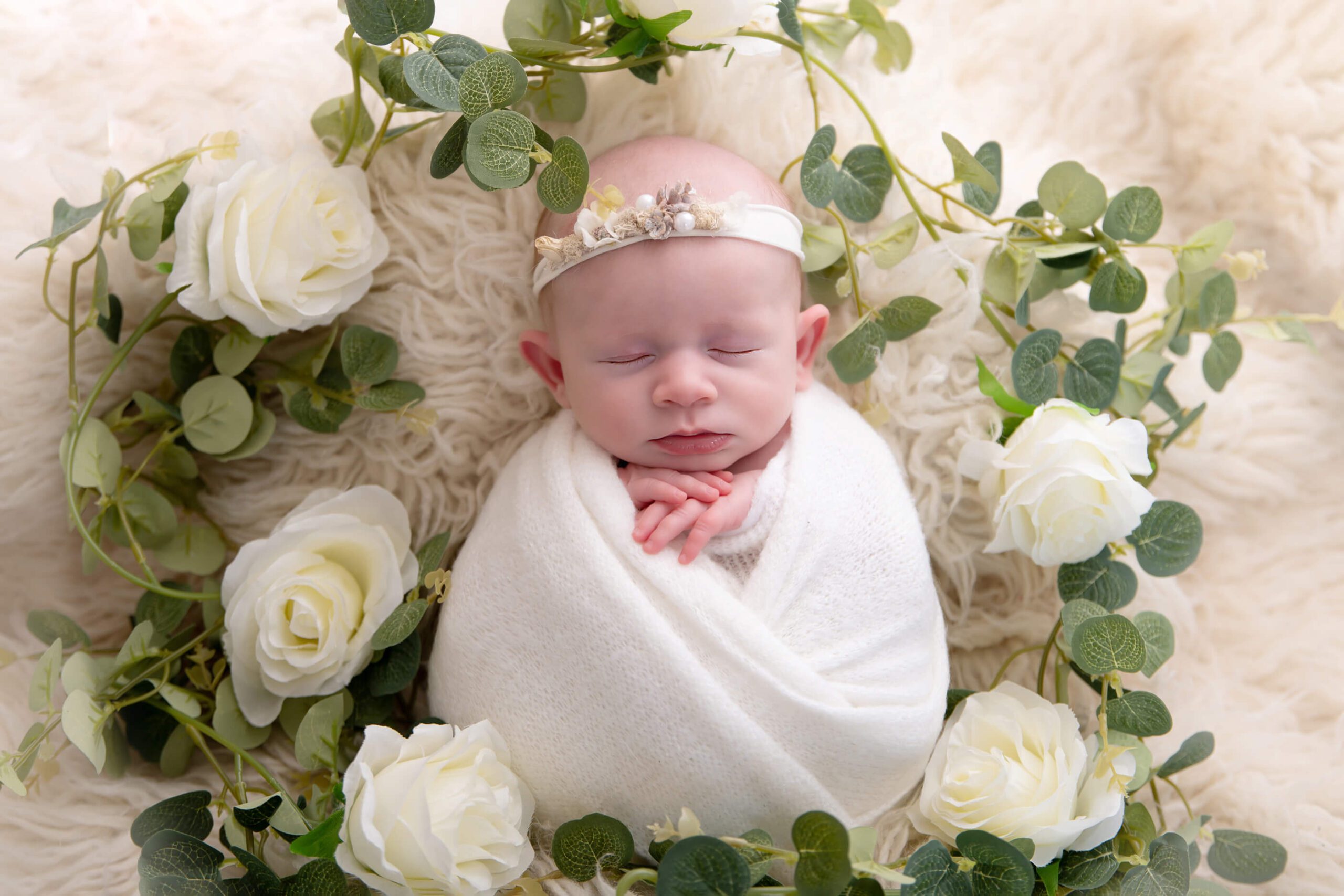 white floral newborn girl photo