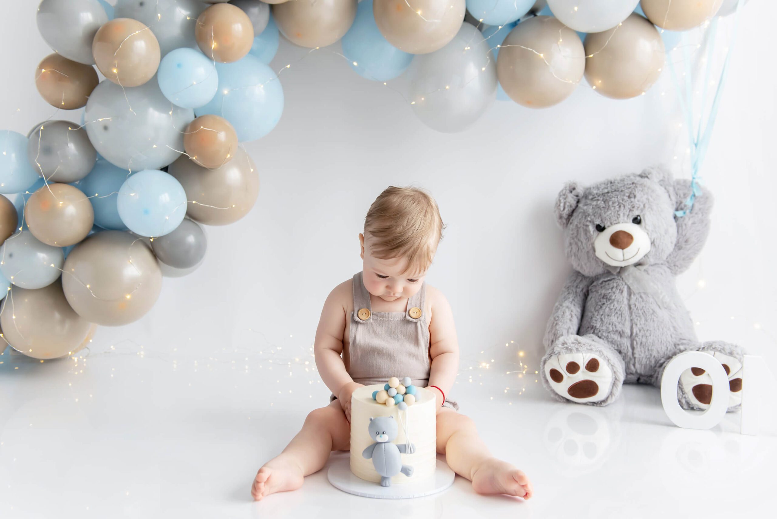 brown and blue teddybear cake smash Toronto Photography