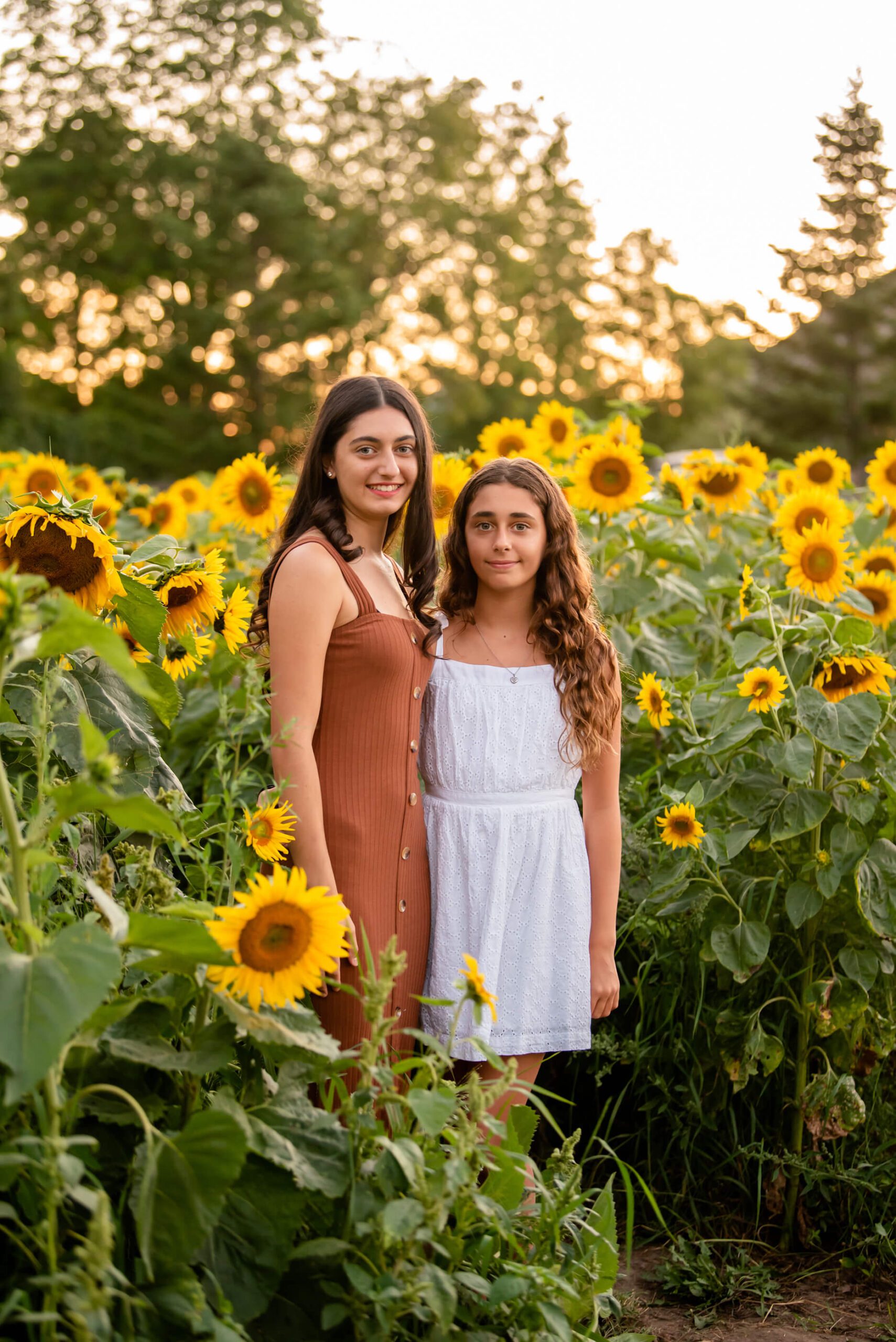 sibling girls at the sunflower farm