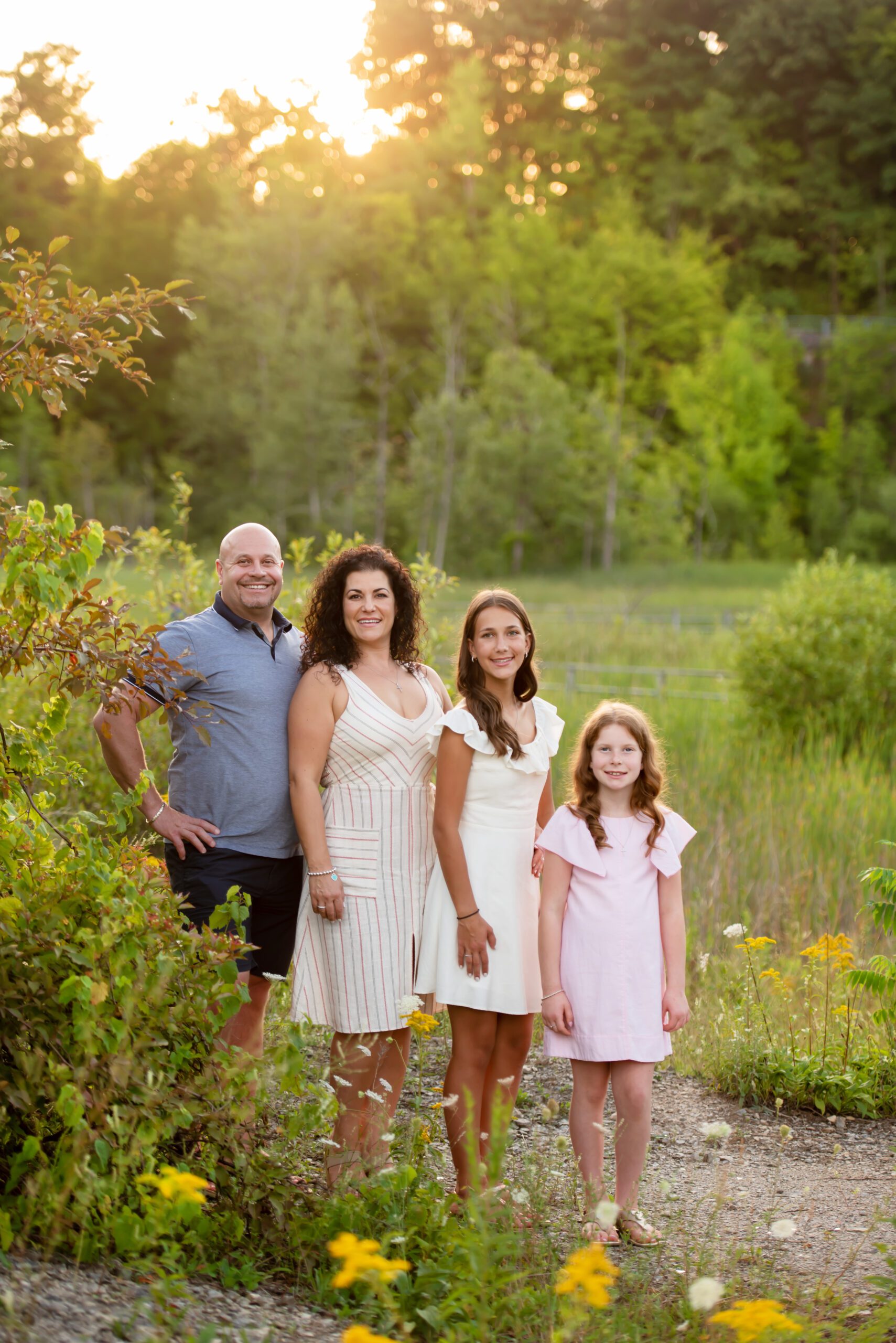 family photo in the golden light in Burlington, Ontario