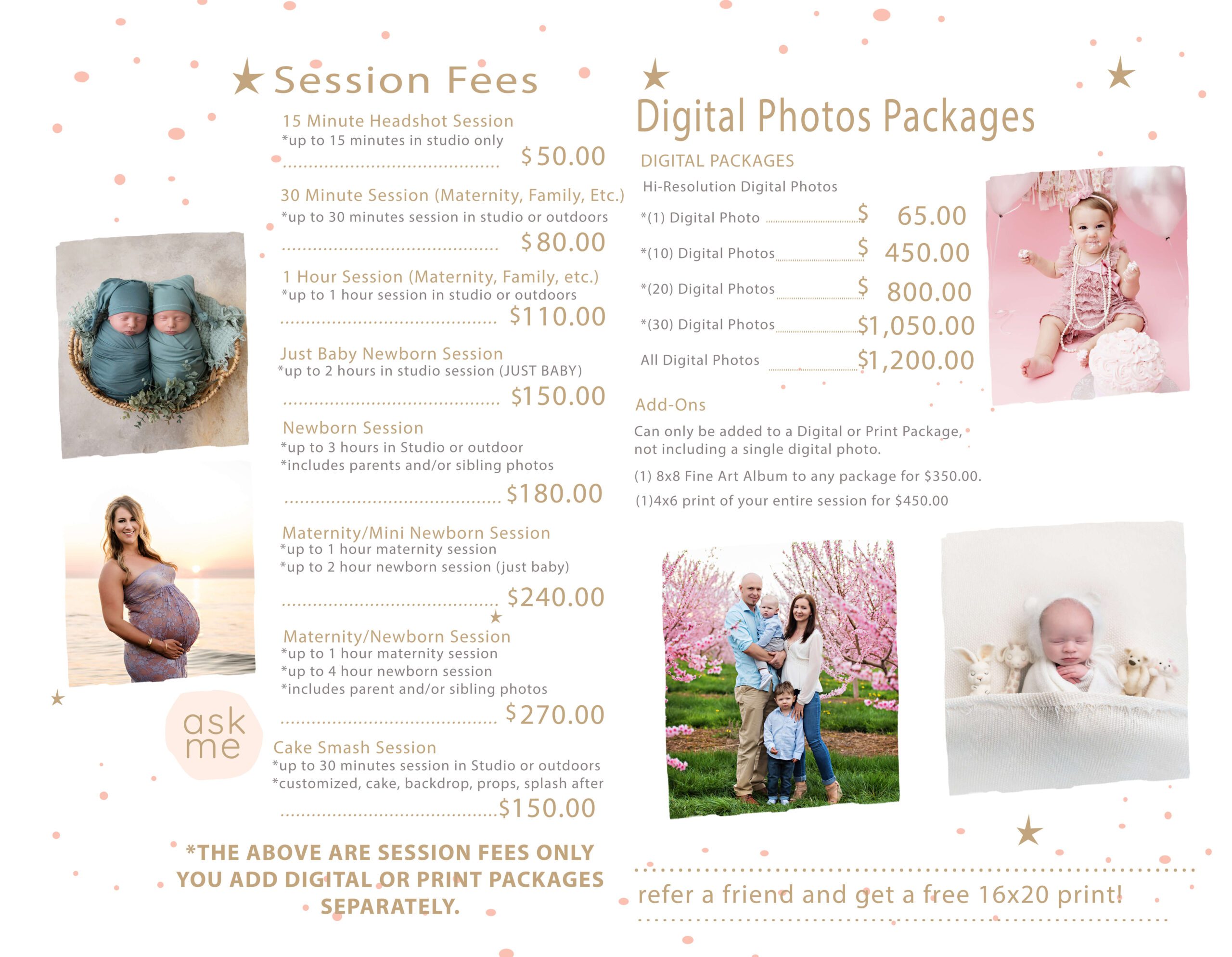 Pricing pamphlet for Gibson Photography