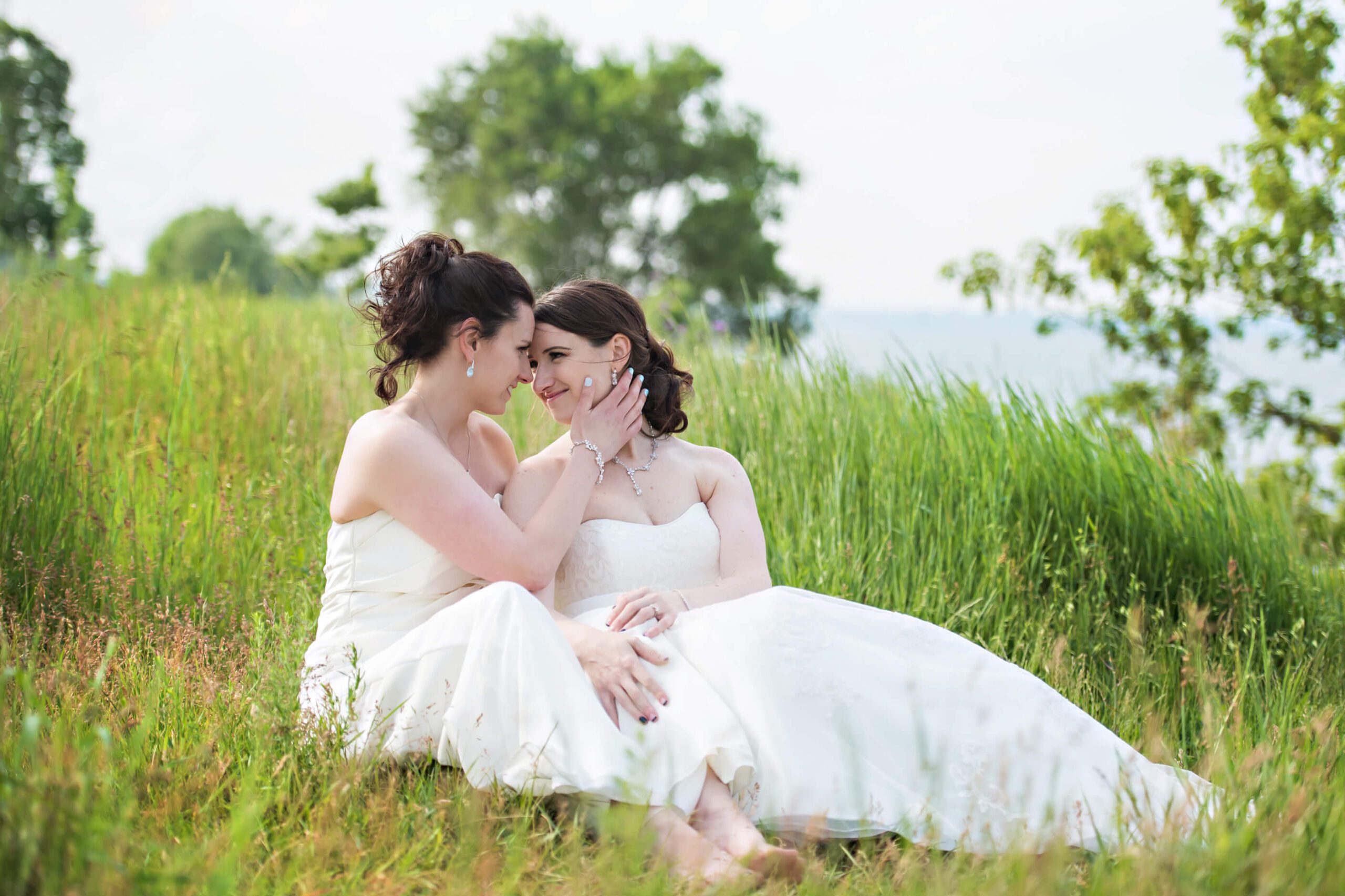 Lesbian couple on their wedding day at The Lakeview in Hamilton, Ontario