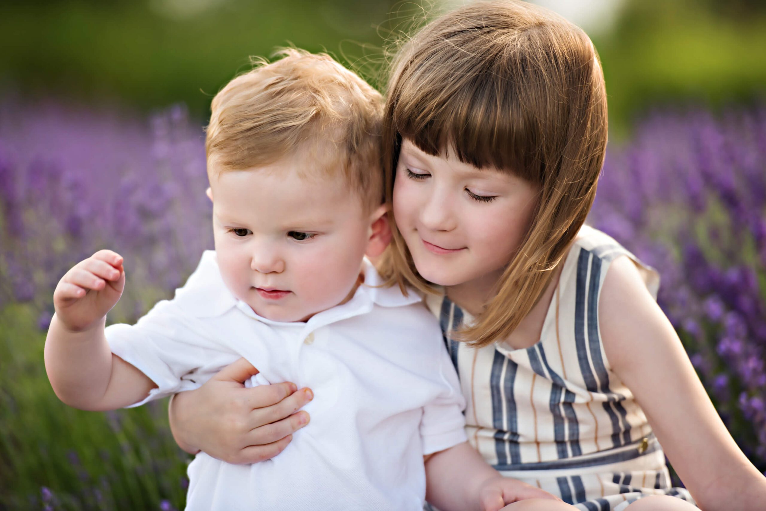 up close photo of a brother and a sister at the Lavender Farm near Toronto